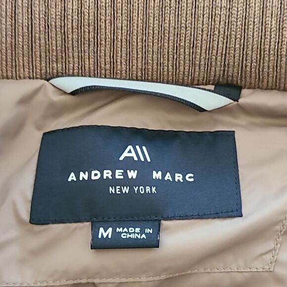 ANDREW MARC Pavia Quilted Faux Down Hooded Puffer Quilted Coat Tan Camel Size M - Picture 12 of 16